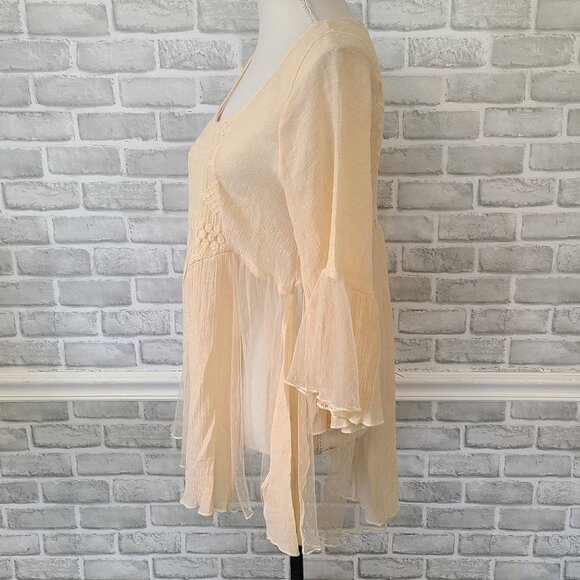 Rebellion Gauze Lace Bell Sleeve Blouse Top Sheer Romantic Feminine Boho Chic M - Picture 4 of 11